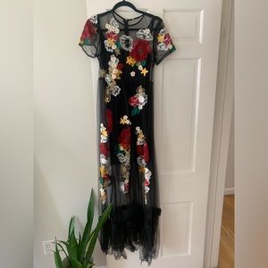 Black Floral Sheer Mesh Maxi Dress